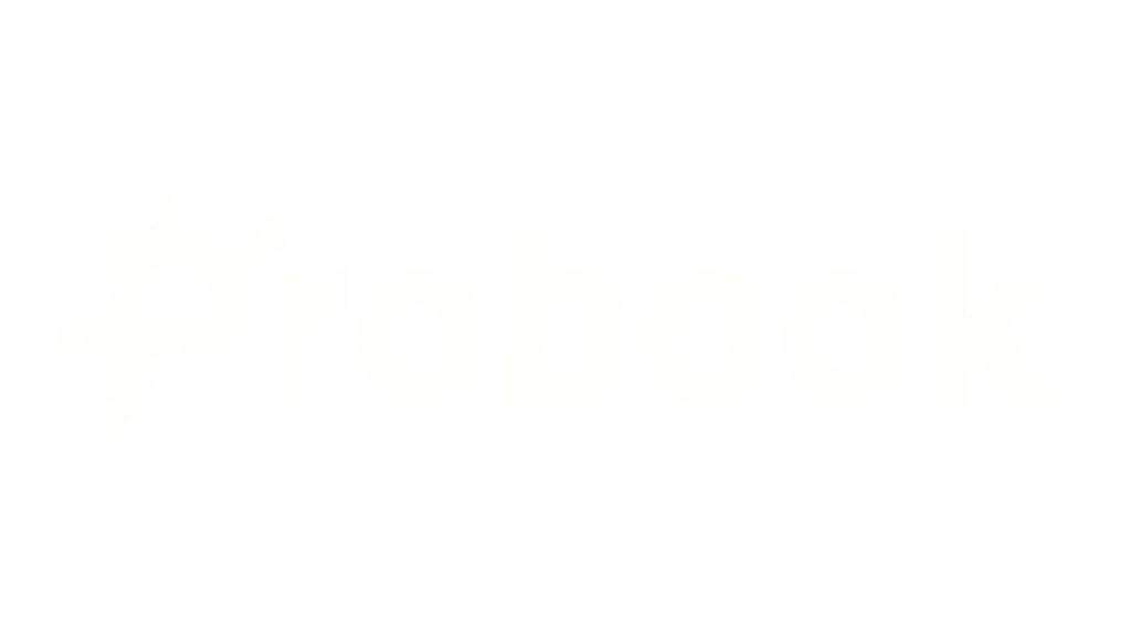 The image shows the word "Probook" in white text with a stylized "P" featuring connected nodes, suggesting a tech or digital theme.